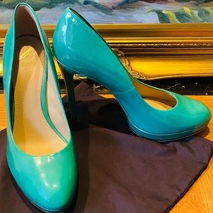 B Brian Atwood Platform Mermaid Frederique Pumps 9/40 Worn Once Turquoise w bag